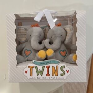 We Are Twins Plush Elephant Set - Gray and Yellow